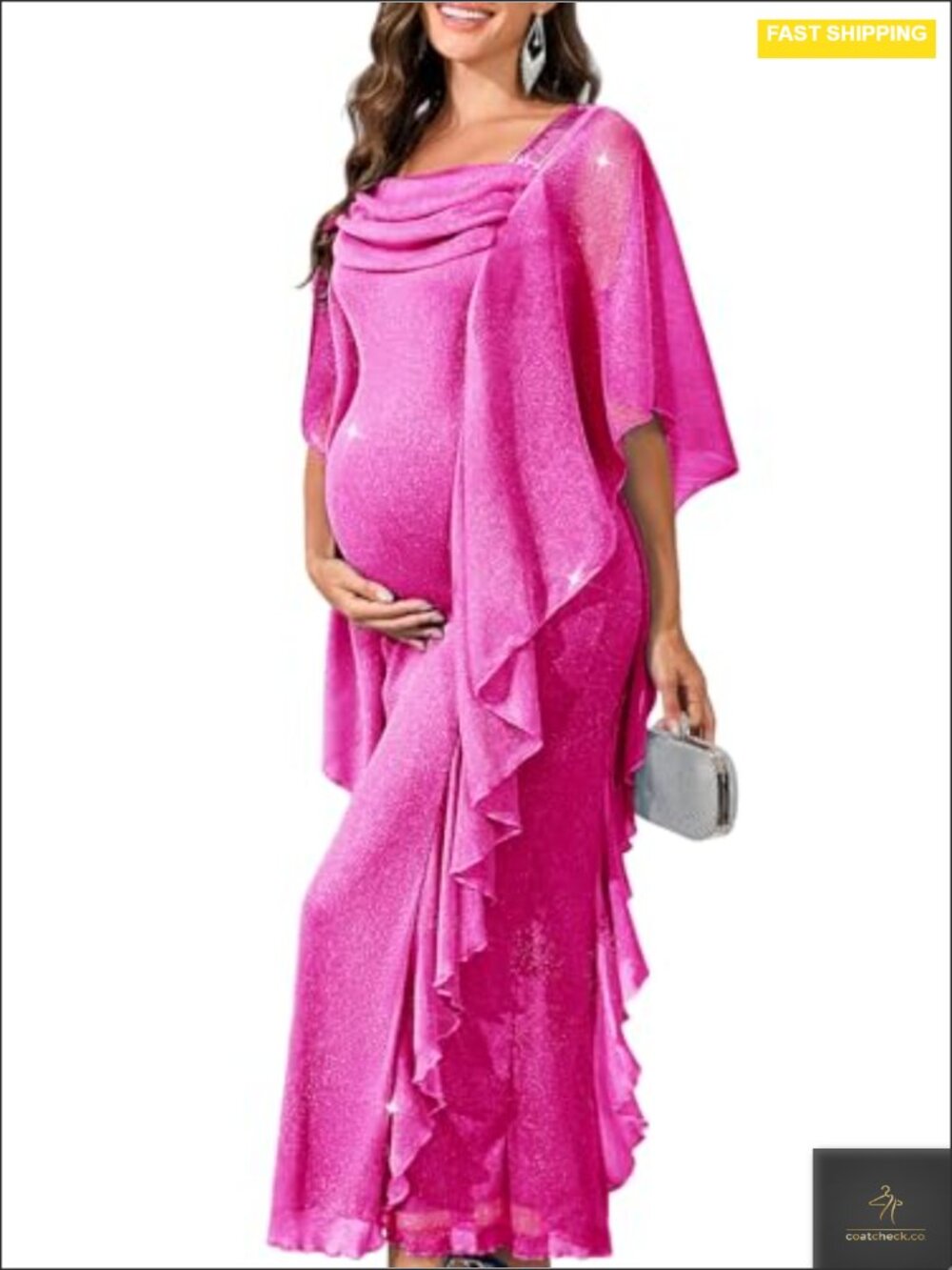 Maternity Maxi Dress Ruffle Sparkly Formal Evening Gown Baby Shower